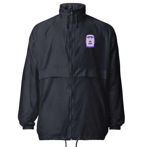 Coupe-vent bleu marine logo Moaï brodé violet blanc Île de Pâques
