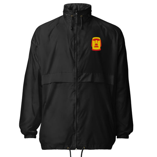 Coupe-vent noir logo Moaï brodé orange Île de Pâques
