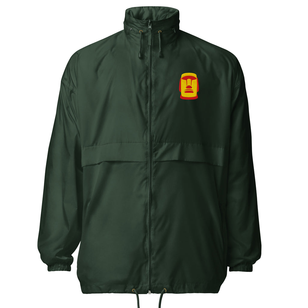 Coupe-vent vert logo Moaï brodé orange Île de Pâques