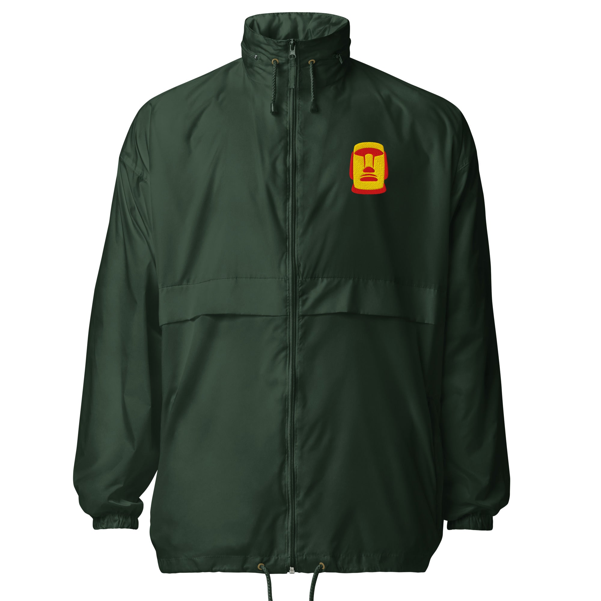 Coupe-vent vert logo Moaï brodé orange Île de Pâques