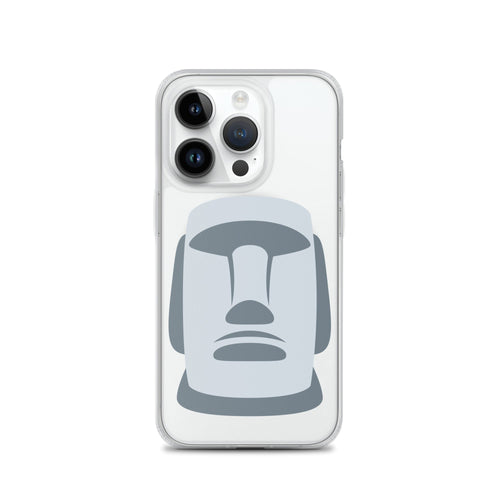 Coque transparente iPhone 14 Pro avec MagSafe® et illustration moaï grise minimaliste