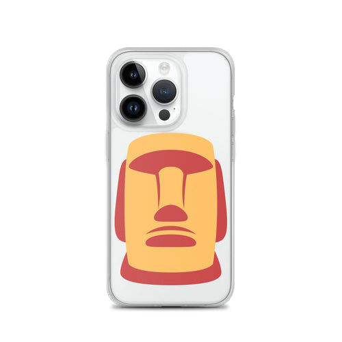 Coque transparente iPhone 14 Pro avec MagSafe® et illustration moaï orange et rouge minimaliste