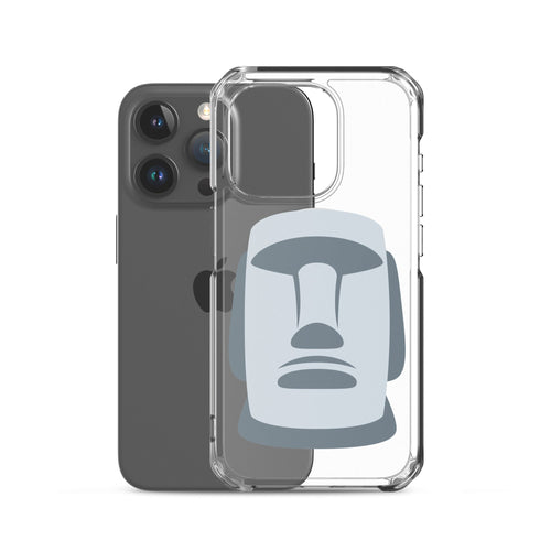 Coque transparente iPhone 15 Pro avec MagSafe® et illustration moaï grise minimaliste