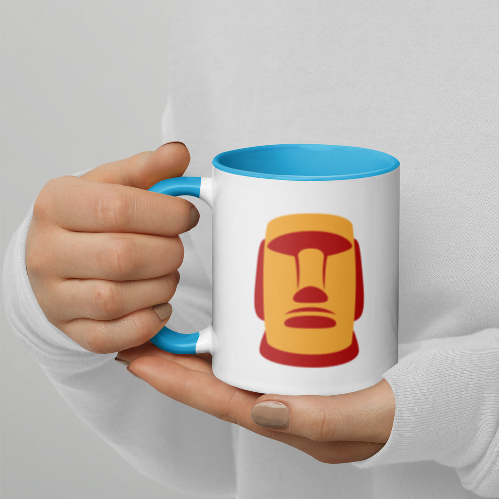 Mug blanc illustration Moaï orange statue Île de Pâques anse bleu