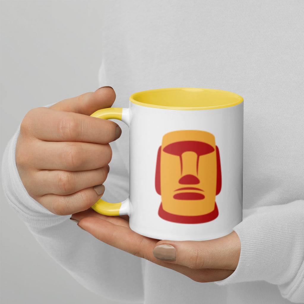 Mug blanc illustration Moaï orange statue Île de Pâques anse jaune