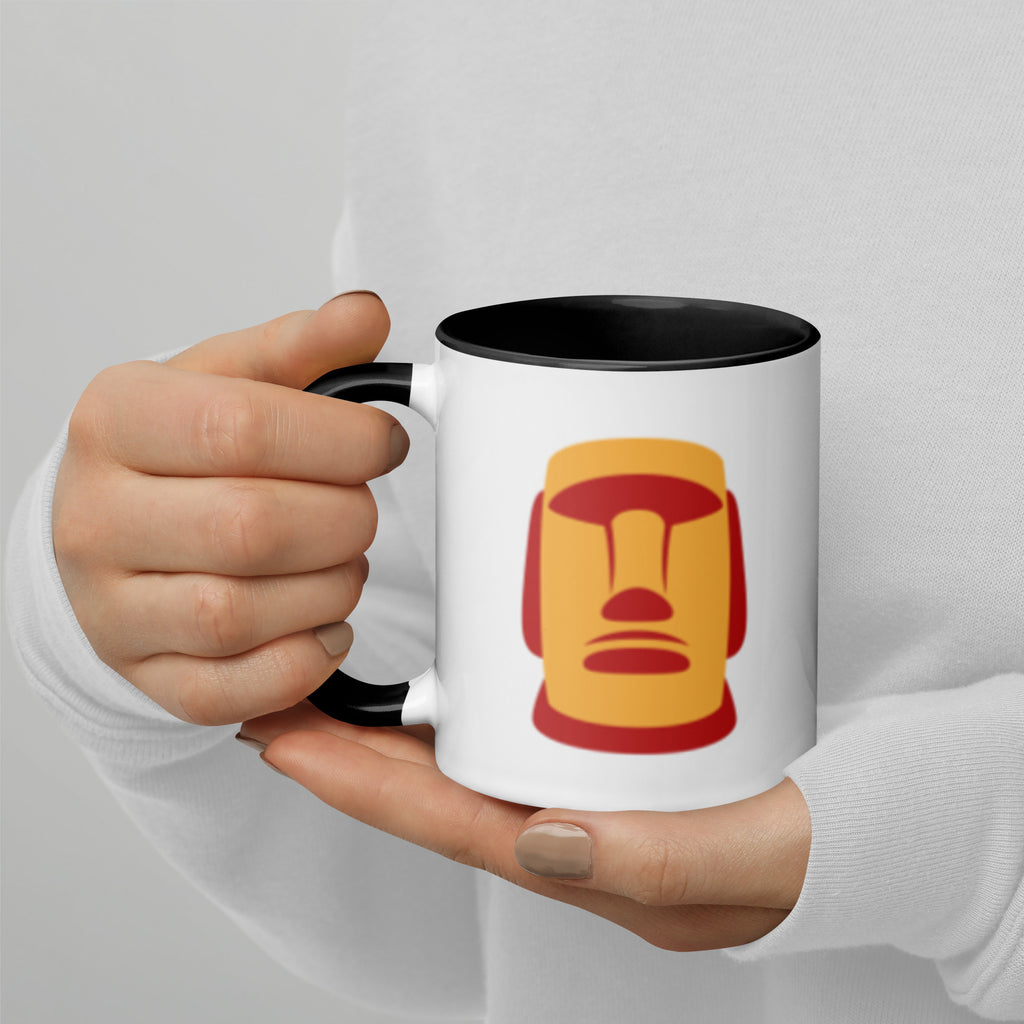 Mug blanc illustration Moaï orange statue Île de Pâques anse noire