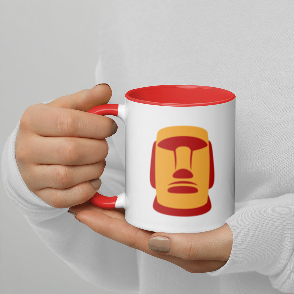 Mug blanc illustration Moaï orange statue Île de Pâques anse rouge