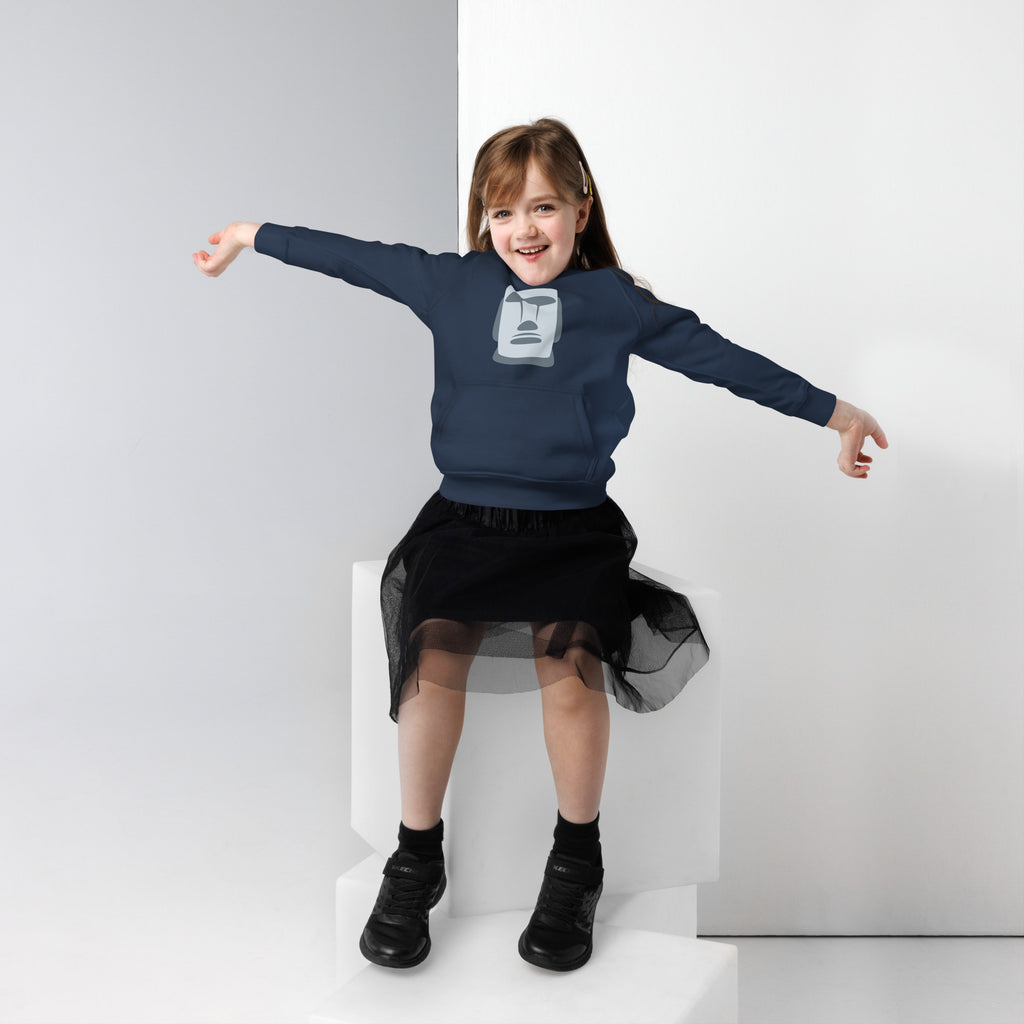 Sweat enfant bleu marine illustration Moaï gris statue Île de Pâques