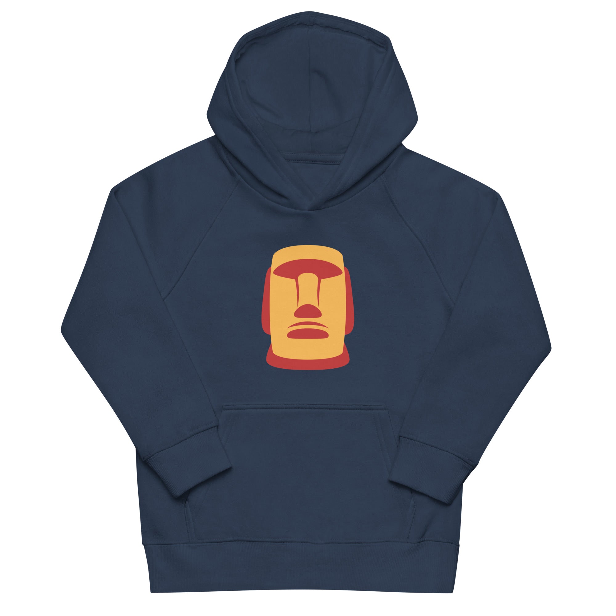 Sweat enfant bleu marine illustration Moaï orange statue Île de Pâques