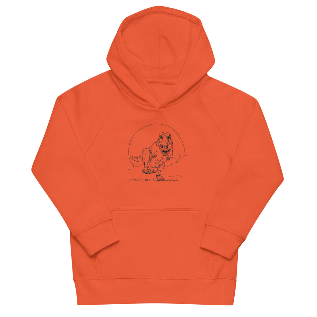 Sweat capuche orange illustration Tyrannosaure Rex dessin ligne dinosaure paléontologie