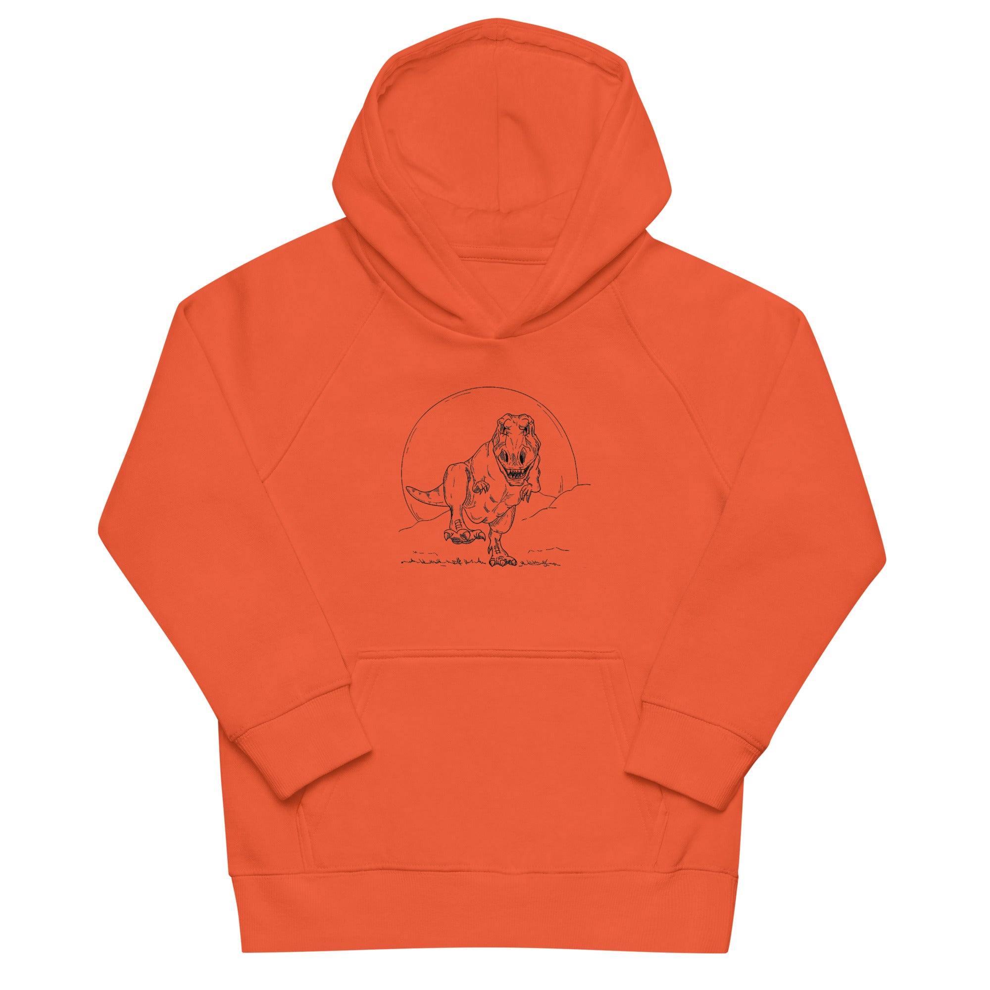 Sweat capuche orange illustration Tyrannosaure Rex dessin ligne dinosaure paléontologie