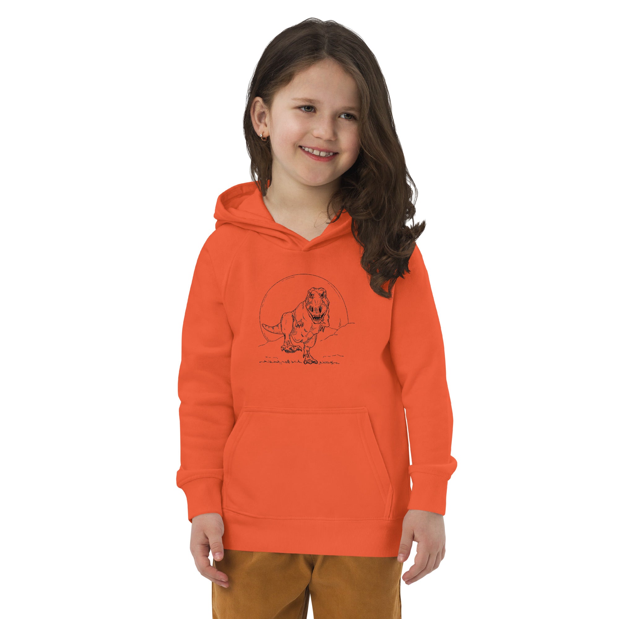 Sweat orange illustration Tyrannosaure Rex dessin ligne dinosaure paléontologie