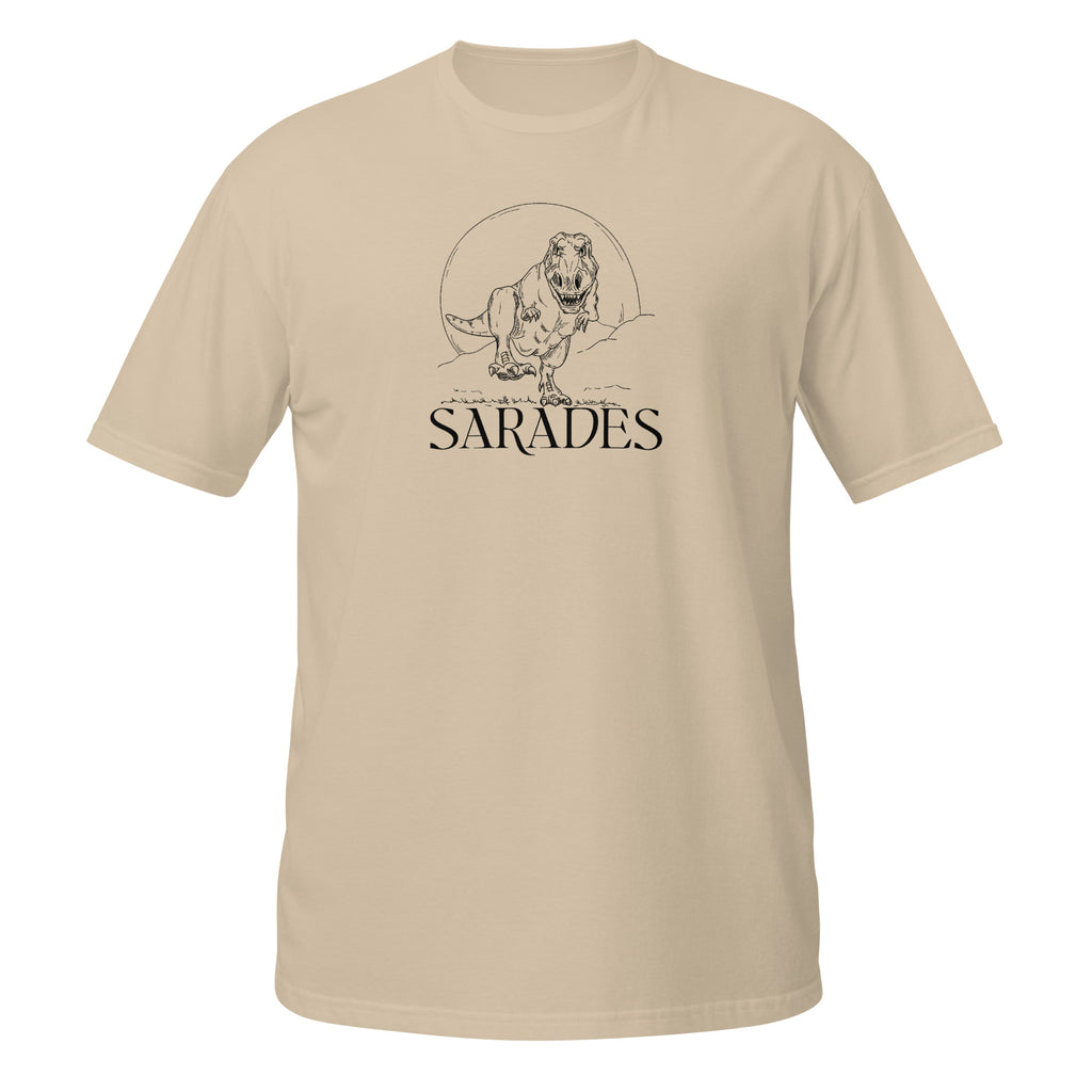 T-shirt beige claire illustration Tyrannosaure Rex dessin ligne dinosaure paléontologie