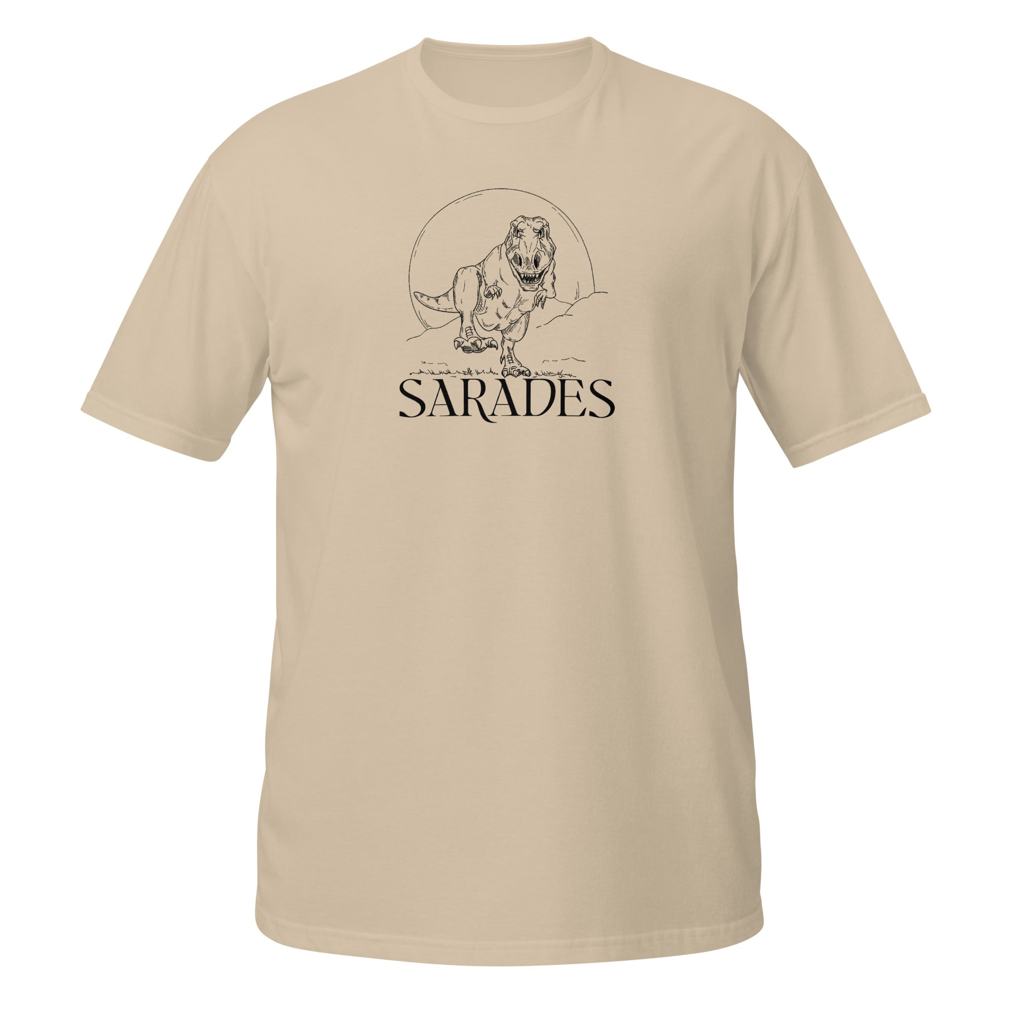 T-shirt beige claire illustration Tyrannosaure Rex dessin ligne dinosaure paléontologie