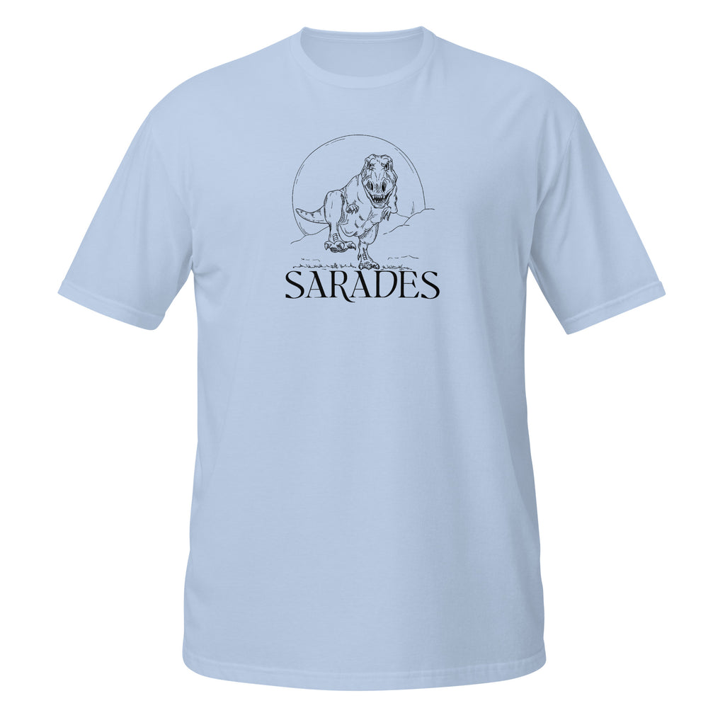 T-shirt bleu clair illustration Tyrannosaure Rex dessin ligne dinosaure paléontologie