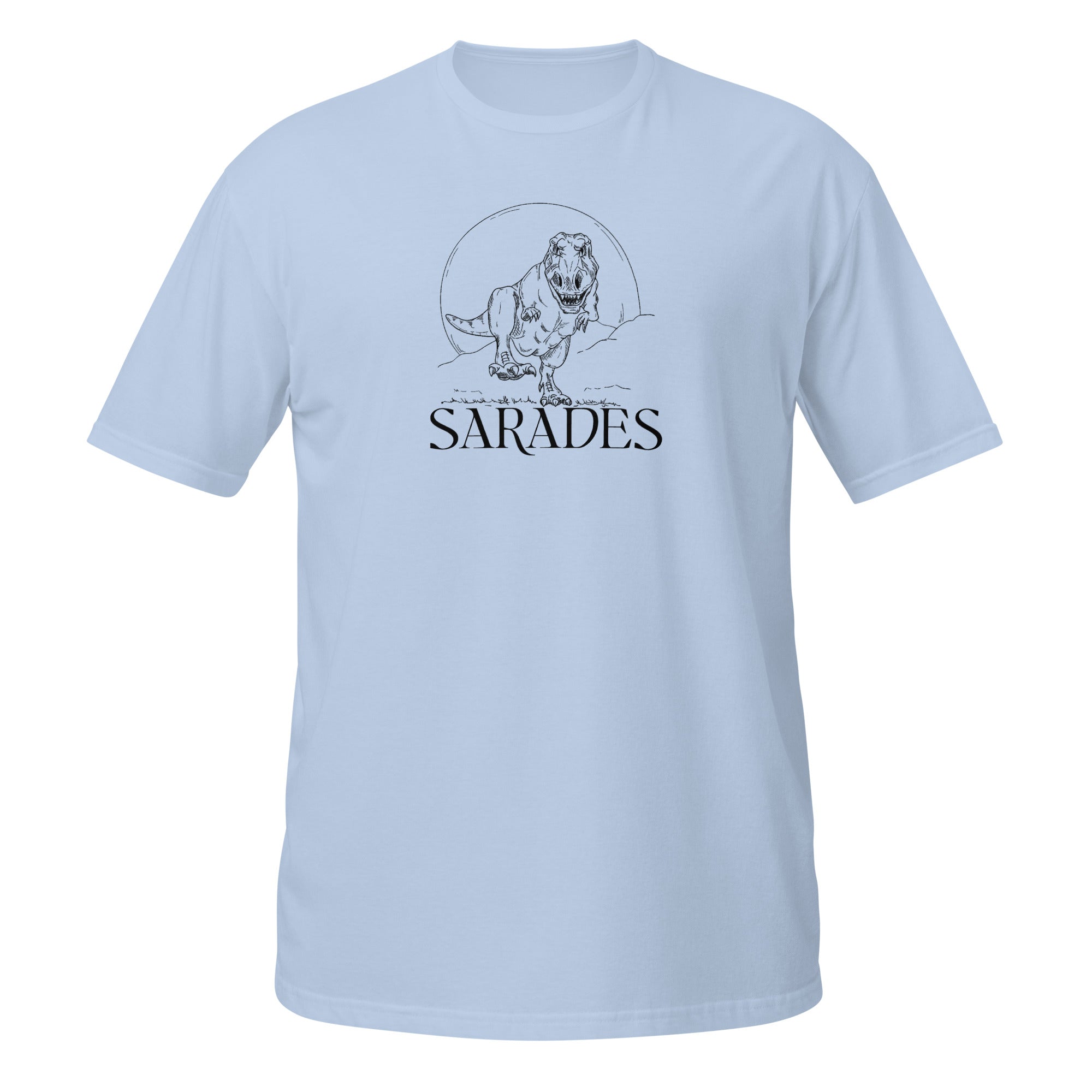 T-shirt bleu clair illustration Tyrannosaure Rex dessin ligne dinosaure paléontologie