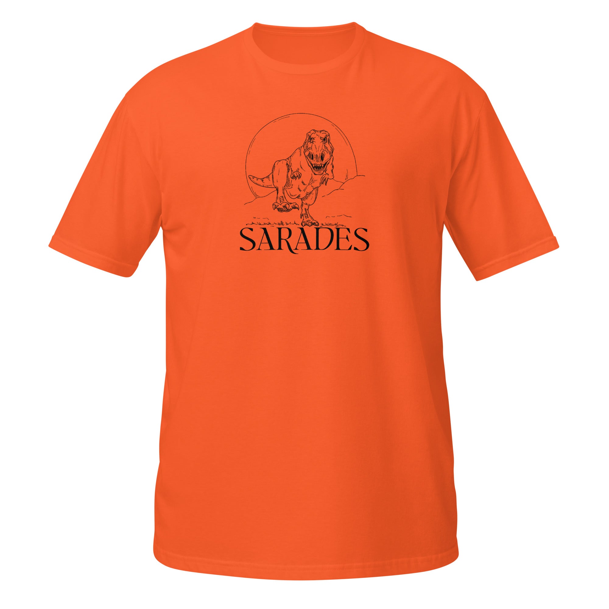 T-shirt orange illustration Tyrannosaure Rex dessin ligne dinosaure paléontologie