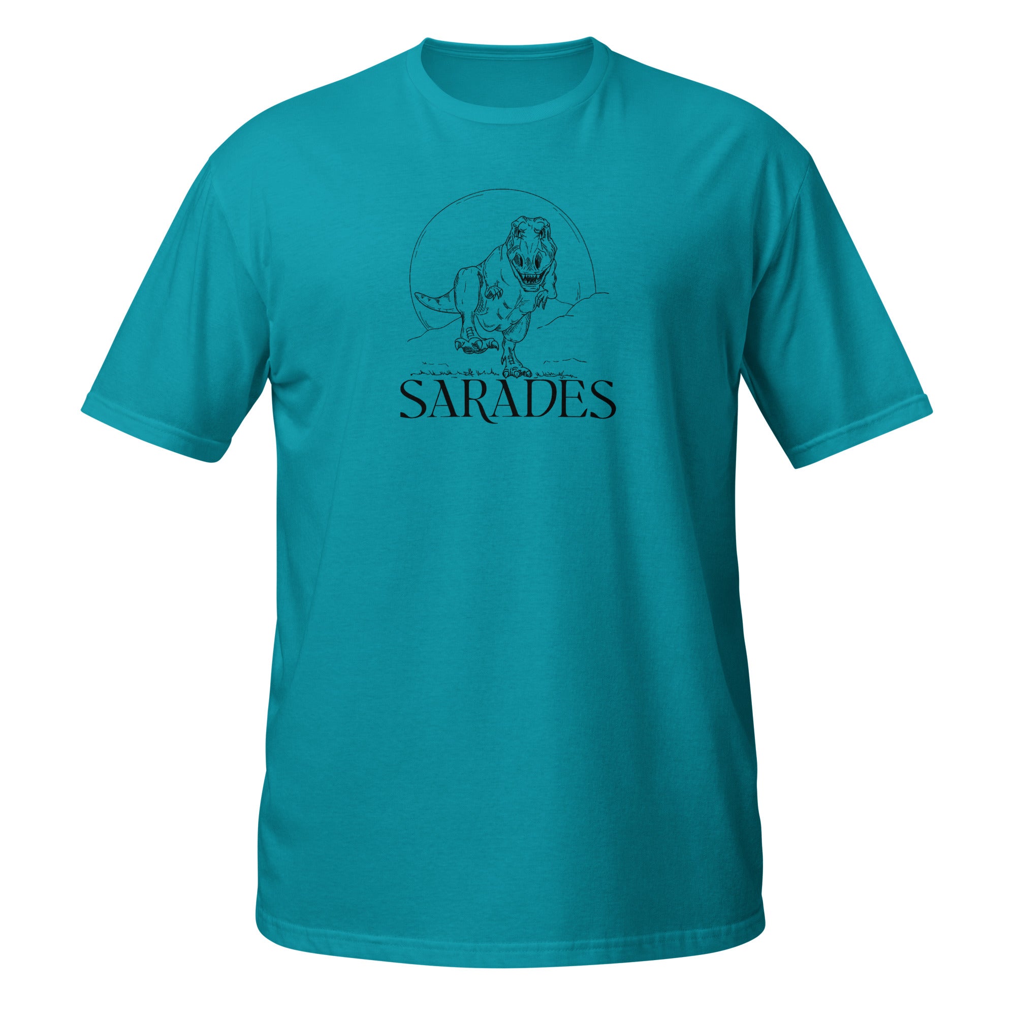 T-shirt turquoise illustration Tyrannosaure Rex dessin ligne dinosaure paléontologie