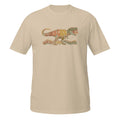 T-shirt beige dinosaure au design typographique rétro "Le Gros Gros Dinosaure" avec T-Rex coloré