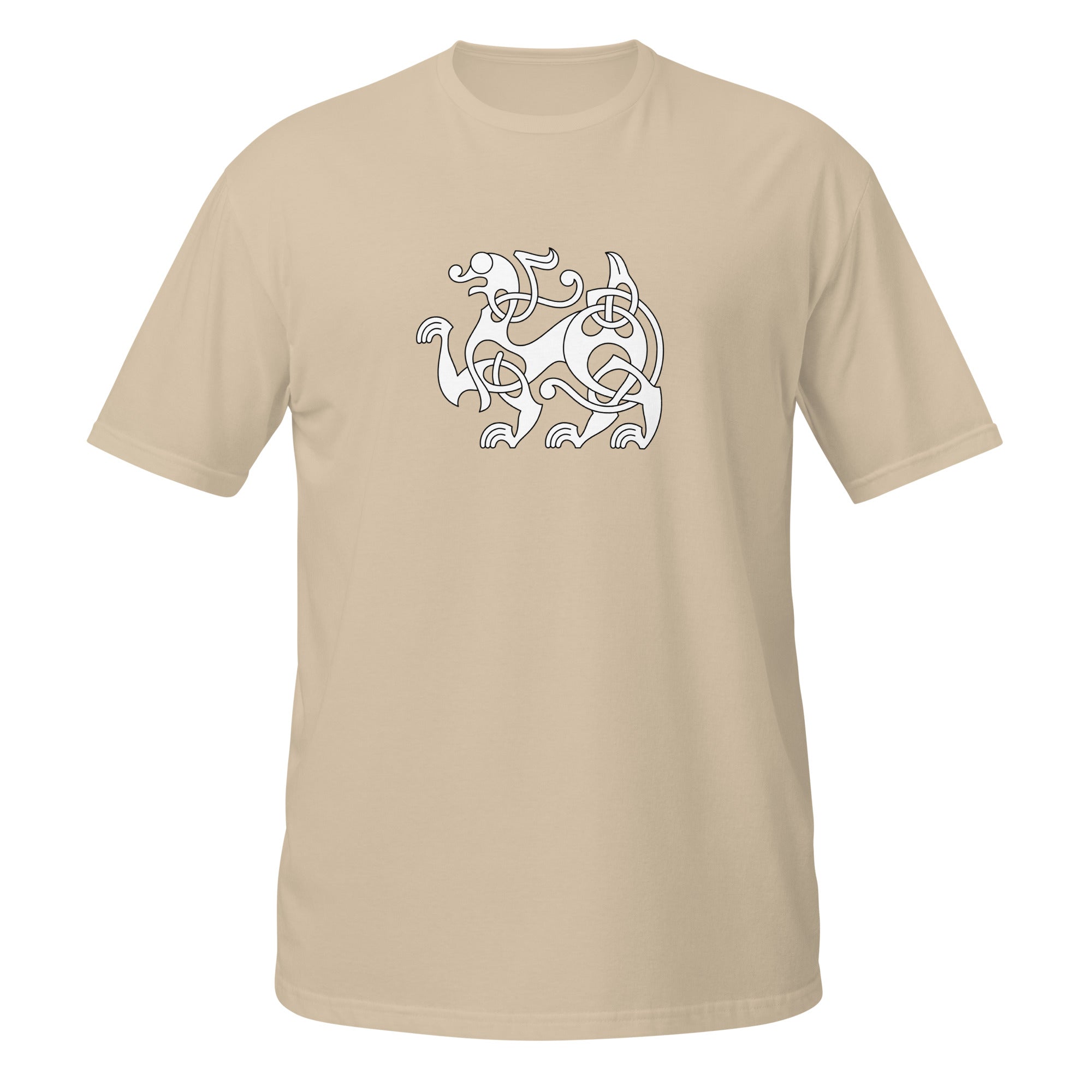 T-shirt beige motif viking entrelacs nordique blanc