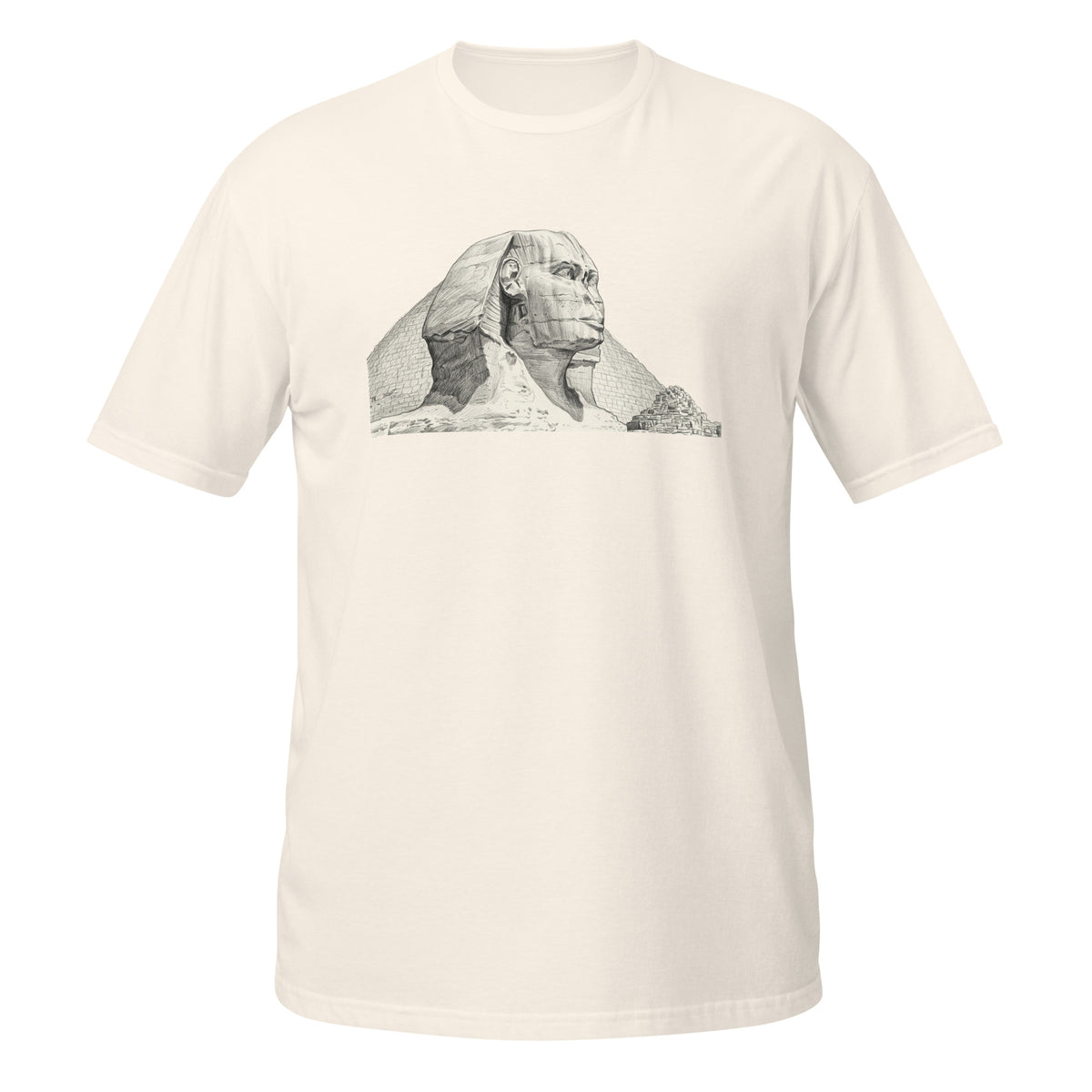 T-shirt blanc cassé avec illustration au crayon du Sphinx de Gizeh et des pyramides d'Égypte