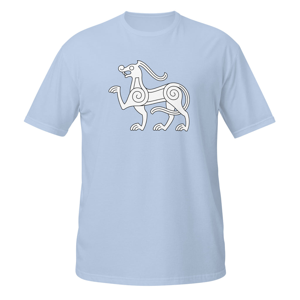 T-shirt bleu clair créature viking entrelacs spirales blanc