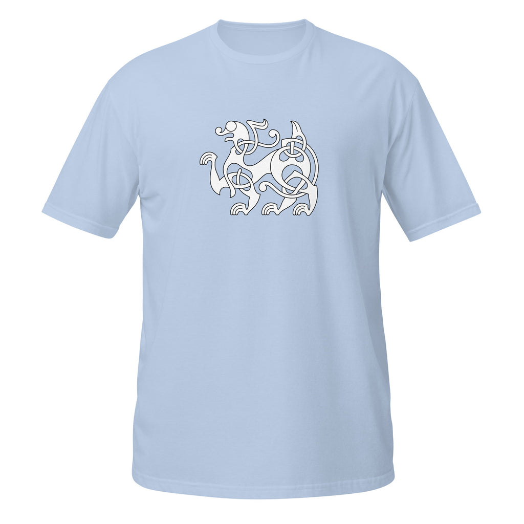T-shirt bleu clair motif viking entrelacs nordique blanc