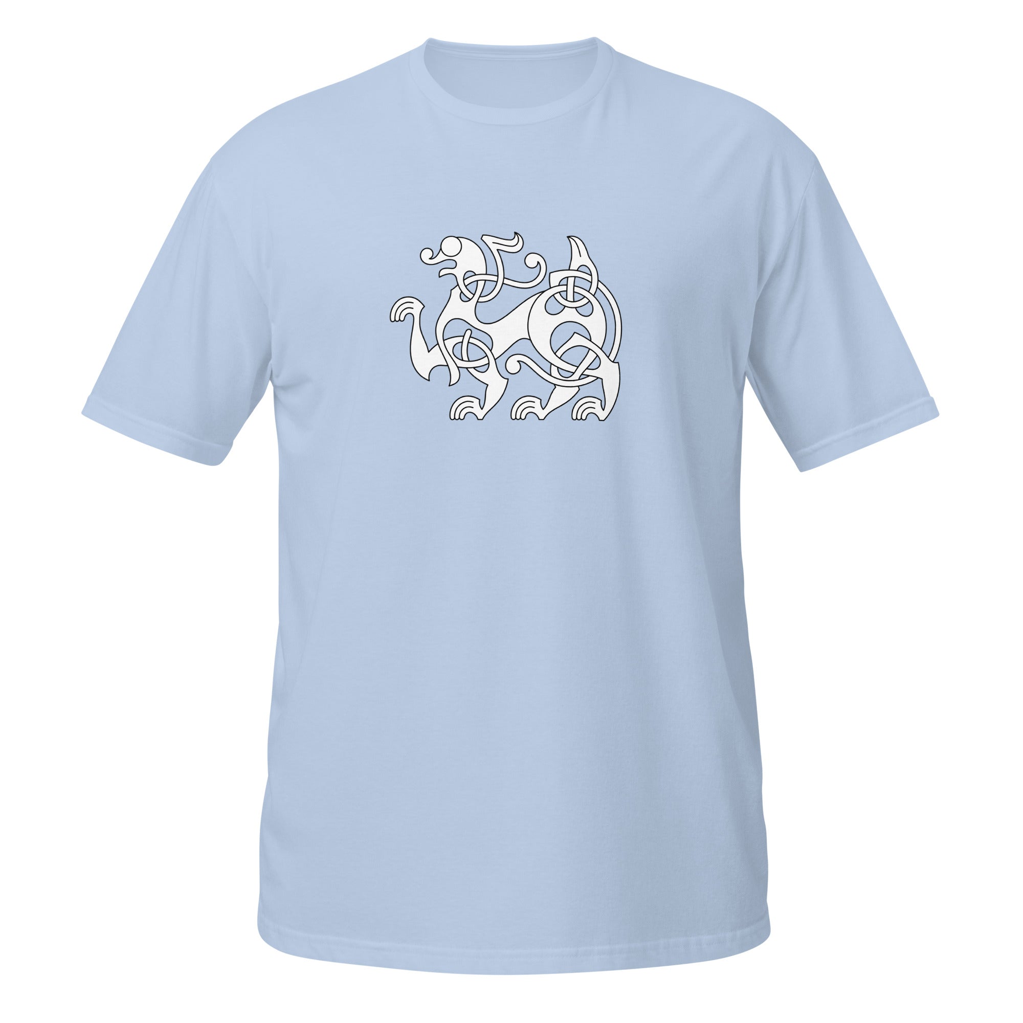 T-shirt bleu clair motif viking entrelacs nordique blanc