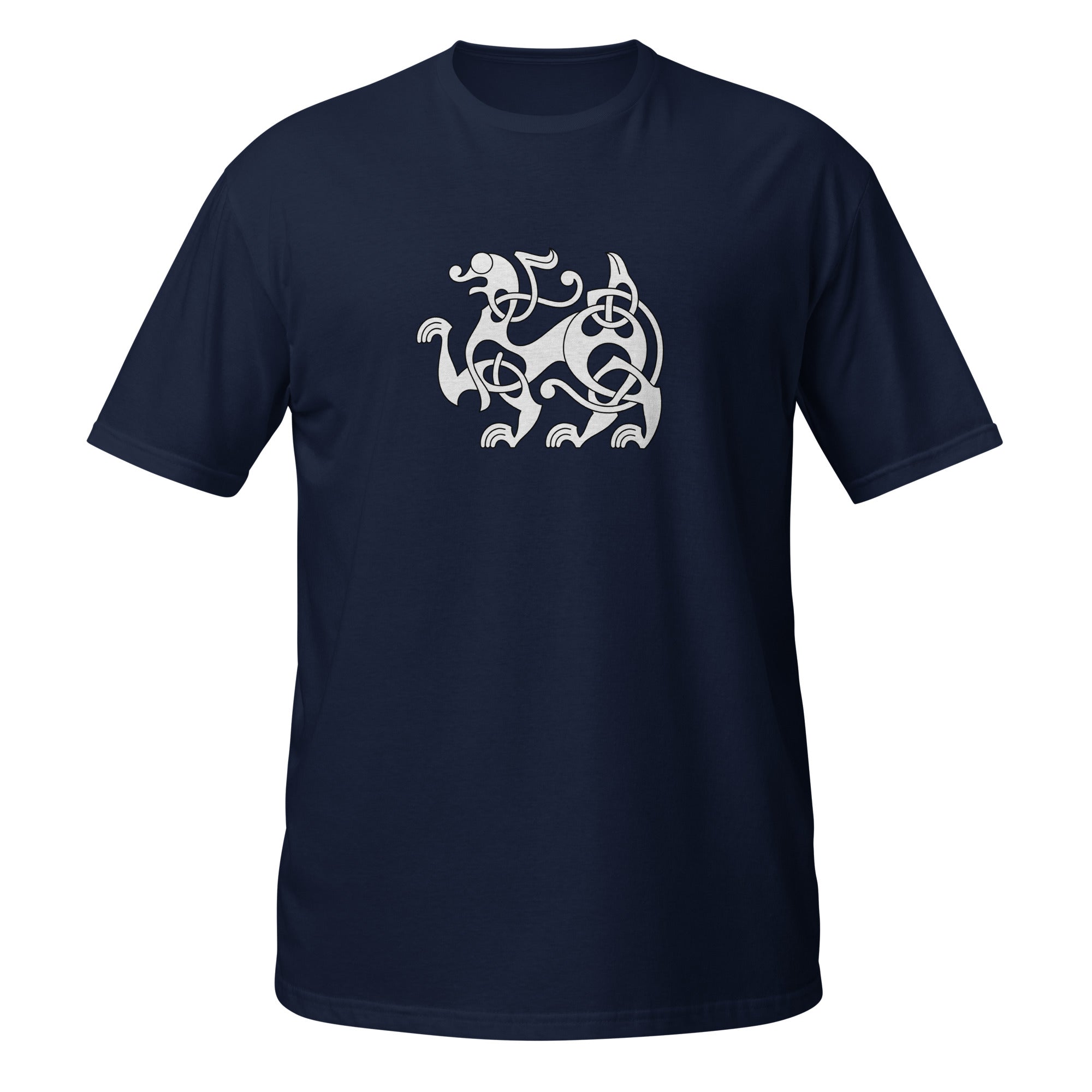T-shirt bleu marine motif viking entrelacs nordique blanc