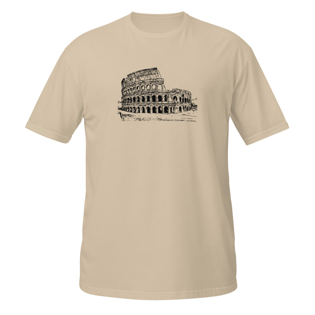 T-shirt beige clair croquis détaillé Colisée Rome architecture antique