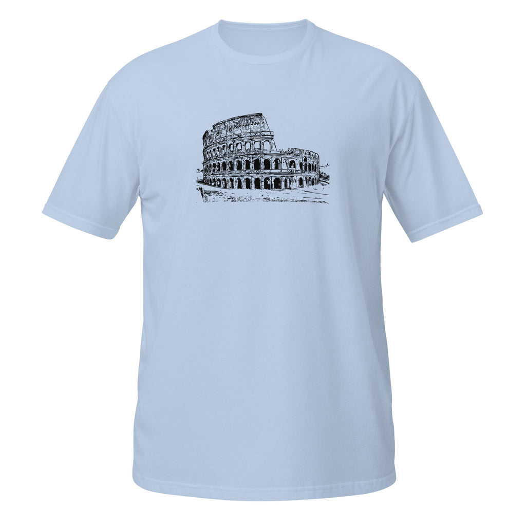 T-shirt bleu clair croquis détaillé Colisée Rome architecture antique