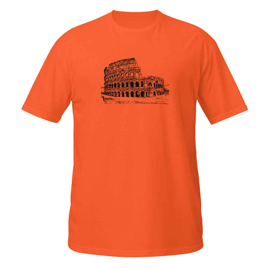 T-shirt orange croquis détaillé Colisée Rome architecture antique