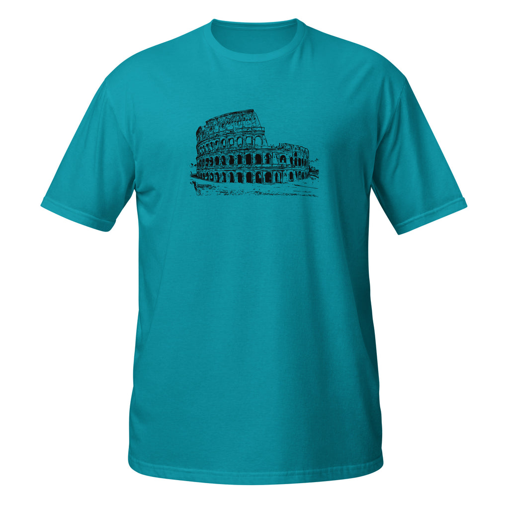 T-shirt turquoise croquis détaillé Colisée Rome architecture antique