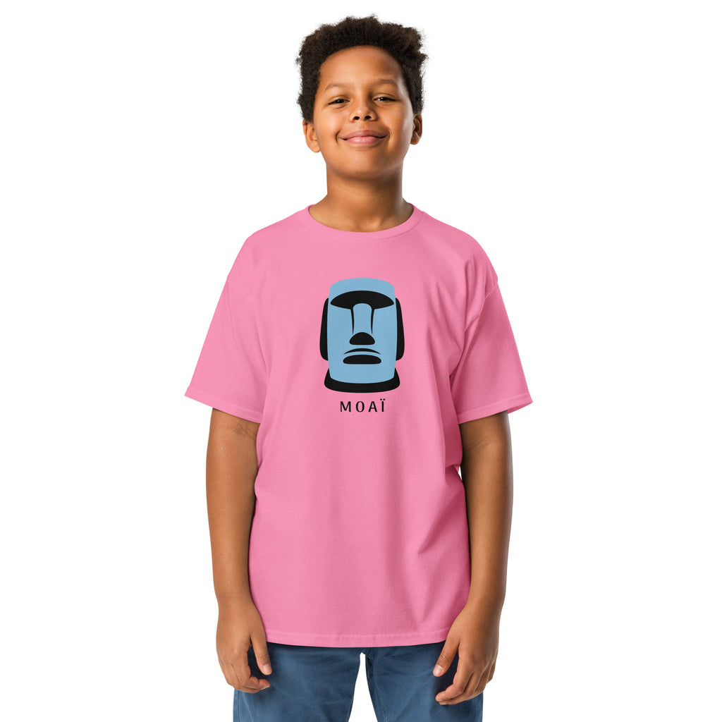 T-shirt rose illustration Moaï statue Île de Pâques design graphique
