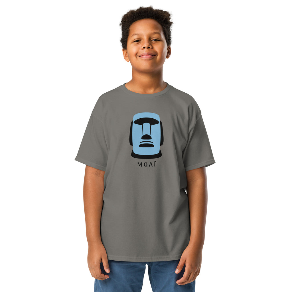 T-shirt gris foncé illustration Moaï statue Île de Pâques design graphique