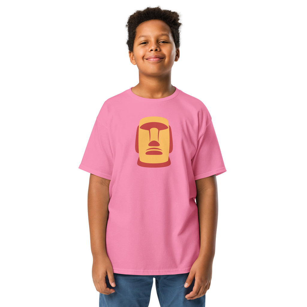 T-shirt rose illustration Moaï statue Île de Pâques design graphique