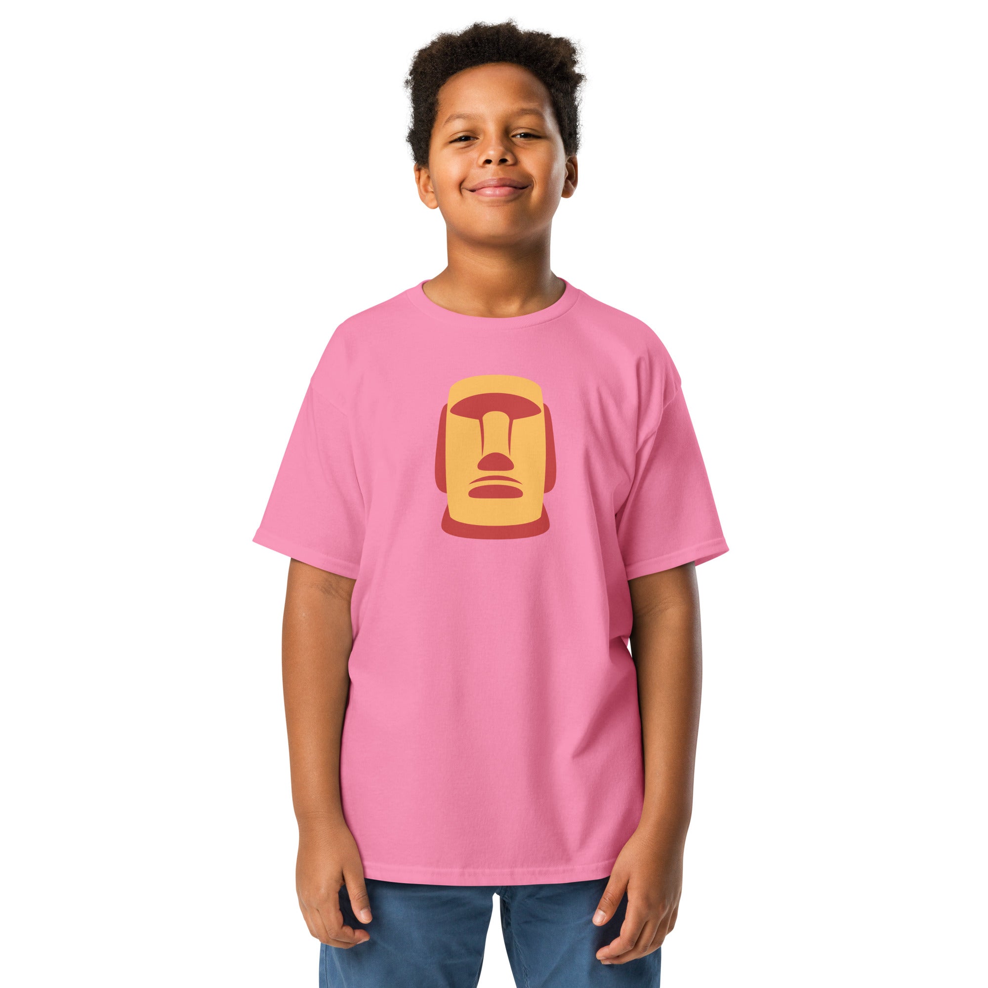 T-shirt rose illustration Moaï statue Île de Pâques design graphique