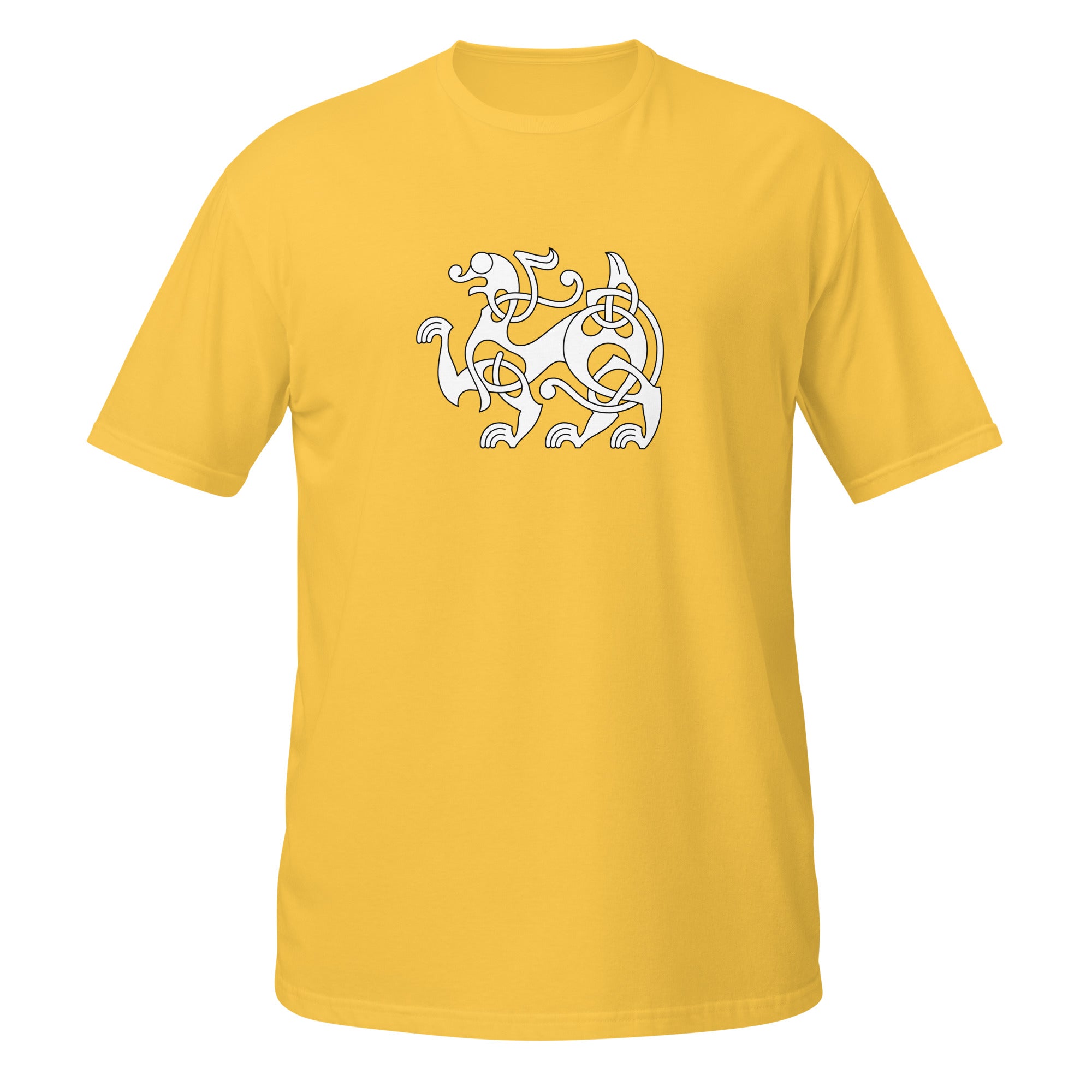 T-shirt jaune motif viking entrelacs nordique blanc