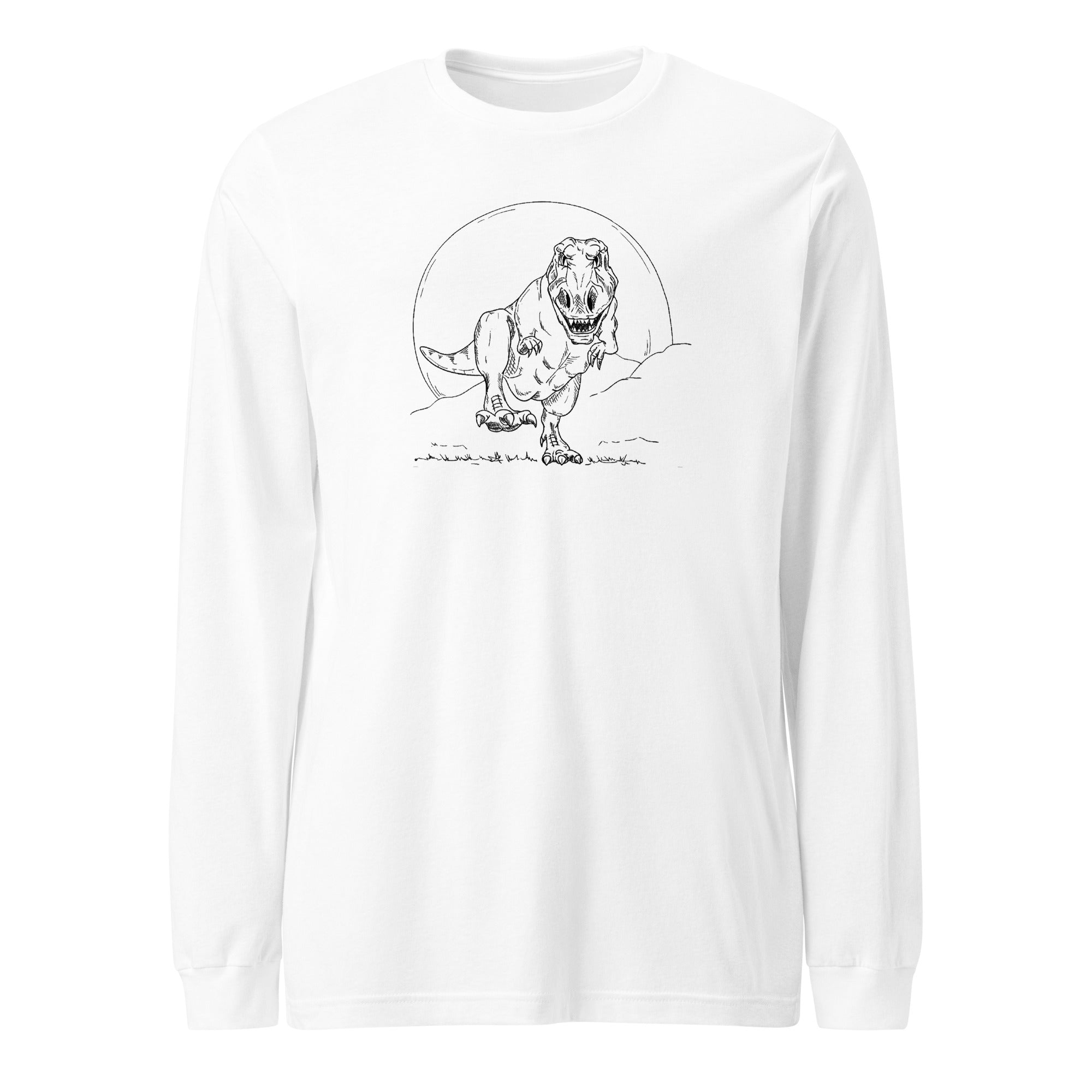 T-shirt manches longues blanc illustration Tyrannosaure Rex dessin ligne dinosaure paléontologie