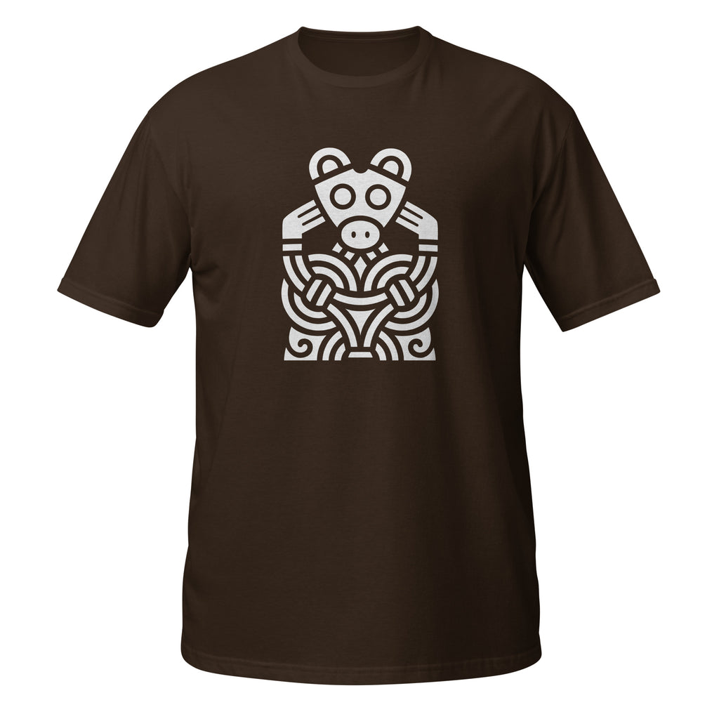 T-shirt marron figure animale viking entrelacs blanc