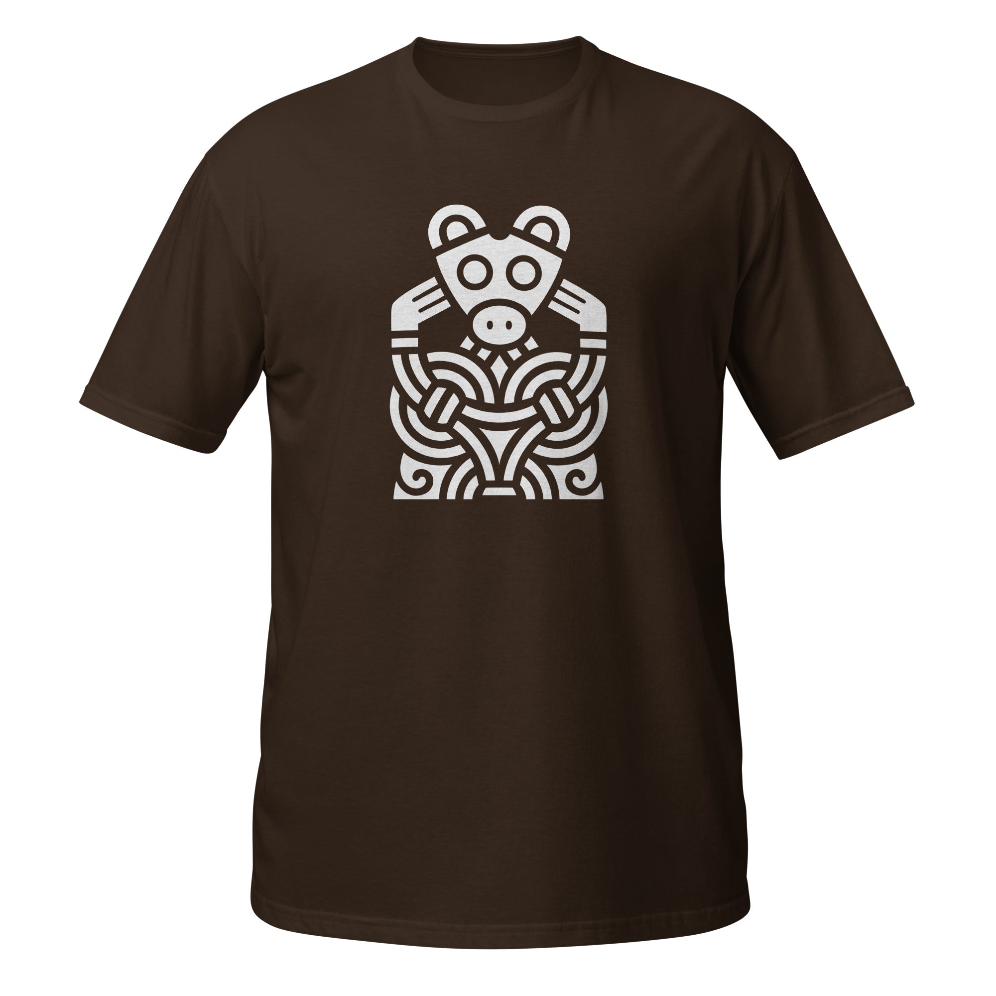 T-shirt marron figure animale viking entrelacs blanc