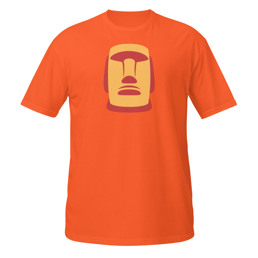 T-shirt bleu illustration Moaï statue Île de Pâques design graphique