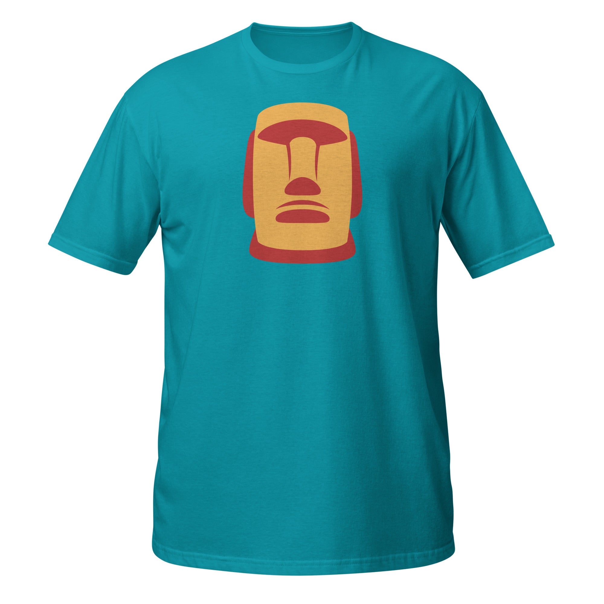 T-shirt turquoise illustration Moaï statue Île de Pâques design graphique