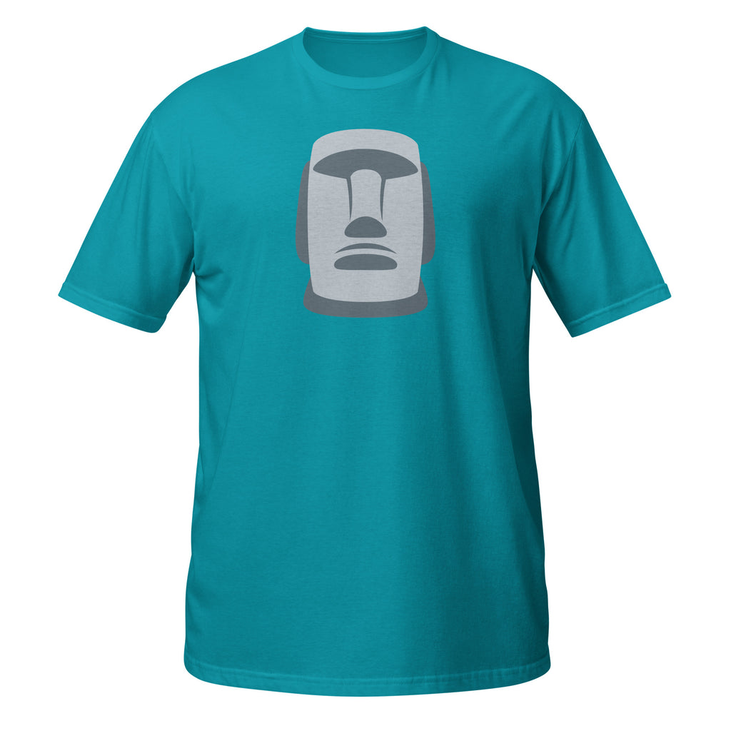 T-shirt turquoise illustration Moaï gris statue Île de Pâques