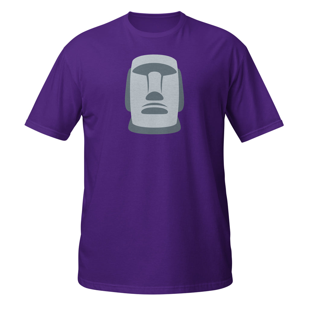 T-shirt violet illustration Moaï gris statue Île de Pâques