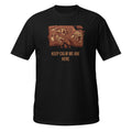 T-shirt de paléontologie noir avec illustration de fossiles de dinosaures et inscription « Keep Calm We Are Here »