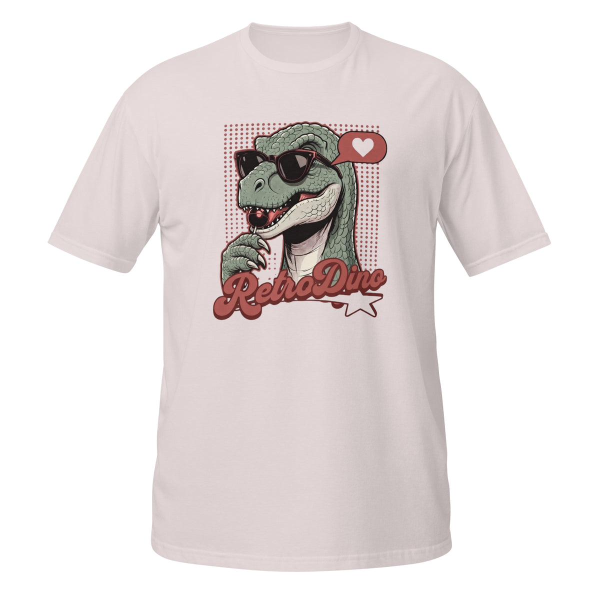 T-shirt avec illustration rétro d'un dinosaure à lunettes de soleil et texte "RetroDino"