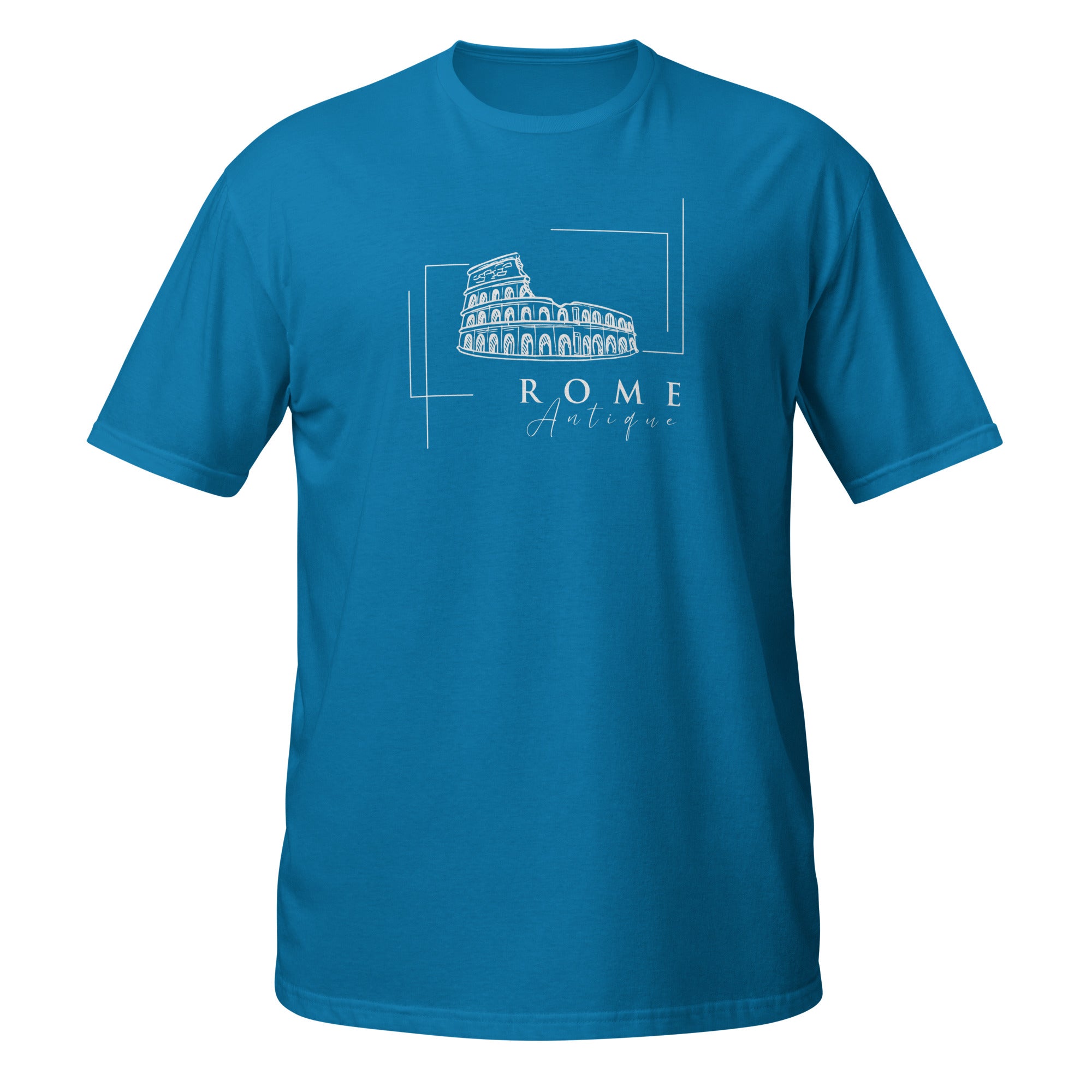 T-shirt bleu électrique illustration Colisée Rome Antique design vintage