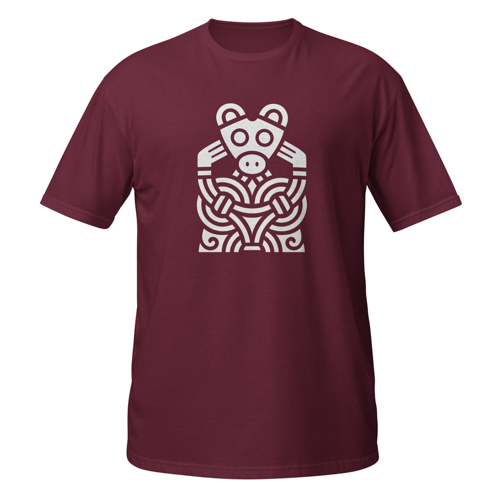 T-shirt rouge bordeau figure animale viking entrelacs blanc