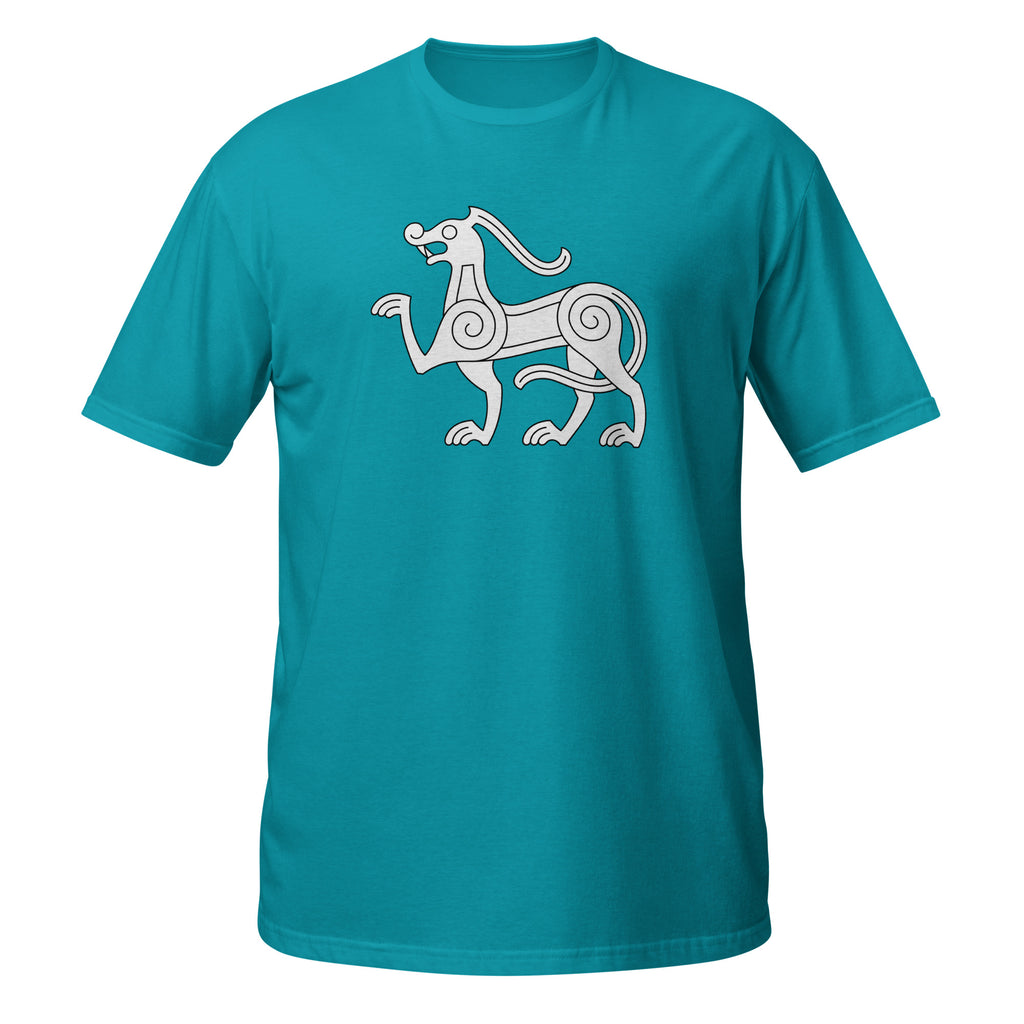 T-shirt turquoise créature viking entrelacs spirales blanc